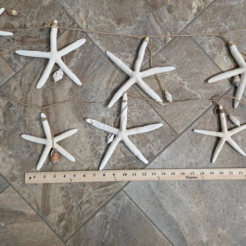 Natural Starfish and Seashell Garland (2) 5ft Jute Rope Coastal Nautical Decor